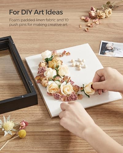 SONGMICS 8x10 Shadow Box Frame, Top Loading Display Case Frame , Glass Front with Top Slot and Push Pins, Linen Fabric Bac...