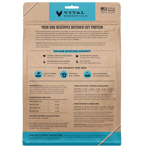 Vital Essentials Freeze Dried Dog Food, Raw Beef Crunchy Mini Nibs | Complete Meal or Topper | 96% Beef, Organs & Bone | L...