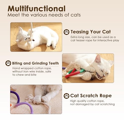 Letalong 3 PCS Cotton Rope Cat Toys with 3 Pack Catnip for Indoor Cats, Interactive Cat Rope Toys with Silvervine Fruit fo...