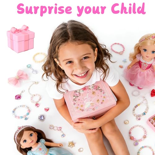 NEWLOOP Unicorn Jewelry Box for Girls – Musical Spinning Rainbow Unicorn Ballerina Design with Heart Mirror, Perfect Jewel...