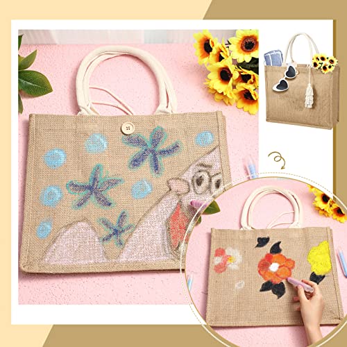 Woanger 4 Pack Burlap Tote Bags for Women Bridesmaid Jute Gift Bag with Handles and Tassels Reusable Grocery Bags for Wedding