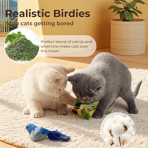 2-pack catnip cat toys that stimulate indoor cats' natural hunting instincts,Interactive plush bird toy with realistic chi...