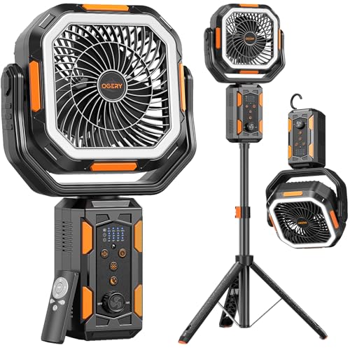 OGERY Camping Fan, Portable Fan with Adjustable Height Stand, 20000mAh Rechargeable Battery Powered Fan with Remote, LED L...