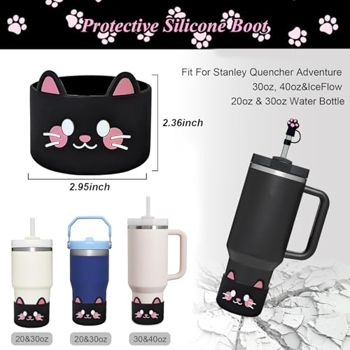 VirgoCCY 6PCS Cute Cat Stanley Cup Accessories Set for Stanley Cup 30oz 40oz, Includes Straw Topper, Siliocne Boot, Water ...