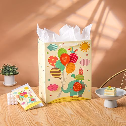 SUNCOLOR 13" Large Baby Gift Bag with Handles with Tissue Paper & Greeting Card – for Newborns, Baby Boys or Girls