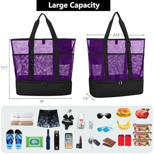 UYLIA Beach Bag with Cooler,Mesh Beach Bags for Women Sandproof for Pool and Swimming Travel Daily with Durable 8 Pocket