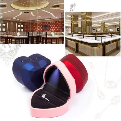 Heart Ring Box with LED Light, Luxury LED Lighted Engagement Ring Box, Velvet Earrings Jewelry Case with Light, Jewelry Di...