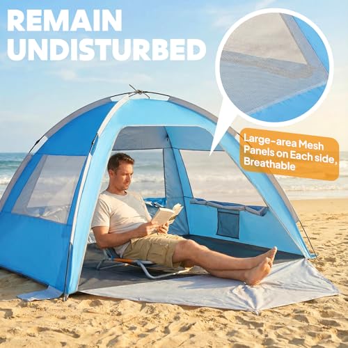 Chihee Beach Tent Camping Sun Shelter for 2-3 Person with UV Protection Silver-Coated Fabric Breathable Mesh Extra Sandbag...