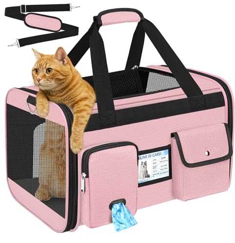HUANLANG Soft-Sided Cat Carrier Airline Approved,Dog Carriers for Small Dogs Medium Cats,Pet Travel Carrier Up to 20 Lbs,C...