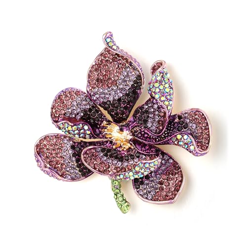 EVER FAITH Women's Austrian Crystal Orchid Flower Petal Brooch