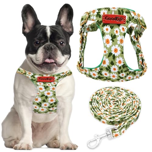 OaaXbbECco No Pull Floral Pattern Puppy Harness,Soft Adjustable Dog Harness Vest and Dog Leash Set No Choke Escape Proof (...