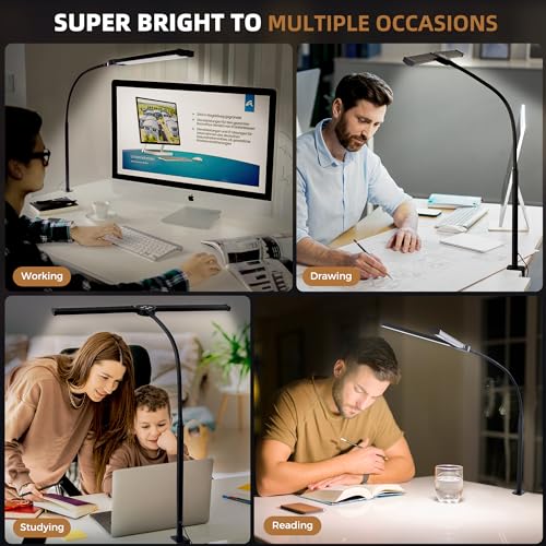 Motumen Led Desk Lamp for Home Office, Eye-Care Architect Light with Clamp, Smart Double Head Computer Monitor Table Clip ...