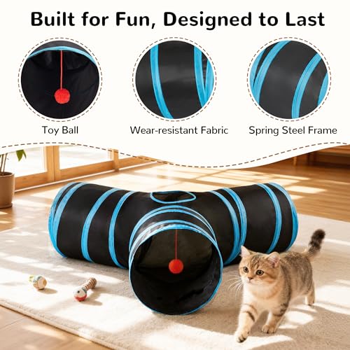 Tempcore Pet Cat Tunnel Tube Cat Toys 3 Way Collapsible, Tunnels for Indoor Cats，Kitty Bored Peek Hole Toy Ball Cat, Pupp...