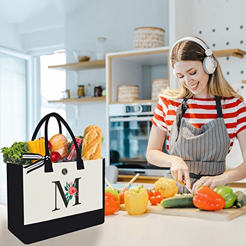 Binggemen Initial Canvas Tote Bag, Monogrammed Tote Bags Suitable for Mother's Day Wedding Beach