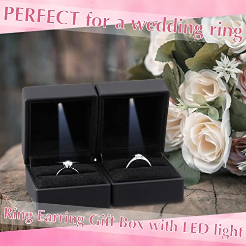 Yinkin 12 Pcs Black Velvet Jewelry Boxes LED Light Display Ring Necklace Bracelet Chain Gift Box Bulk Wedding Proposal Ann...