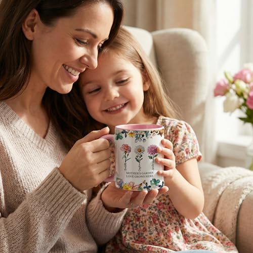 Easycosy Personalized Mothers Day Gifts for Mom from Daughter, Custom Birth Flower Name Mom Coffee Mug Birthday Gift, Moth...