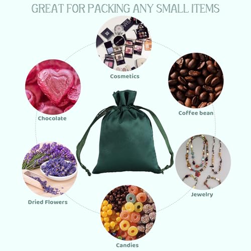 Tapleap Green Small Satin Gift Bags, 30Pcs 3x4 with Drawstring, For Kids Classroom, Wedding, Birthday, Party Favors, Jewel...