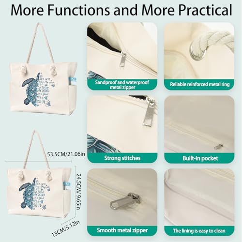 Apxouans Beach Bags for Women Large Waterproof Beach Travel Tote Bags Sandproof Swim Pool Bag Canvas Zipper Big Tote