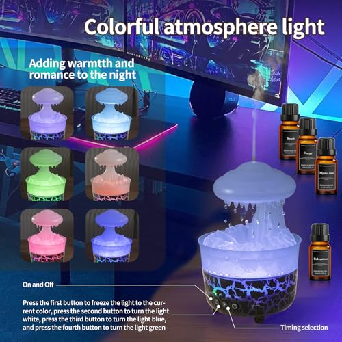BOHOFAM Aroma Essential Oil Diffuser,Rain Cloud humidifier Simultaneously Water Drip and Air Mist,Rain Diffuser with 4 Hot...