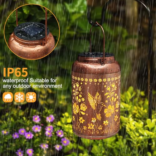 Solar Lanterns Outdoor Waterproof Hummingbird Garden Decor Gifts for Women Mom Grandma Hanging Solar Lights Metal Solar De...
