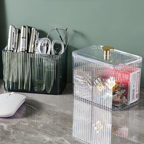 WIWIUXY Qtips Holder Bathroom Container,3-Section Cotton Ball/Swabs Dispenser,3 Grids Apothecary Jar Organizer, Cosmetics ...