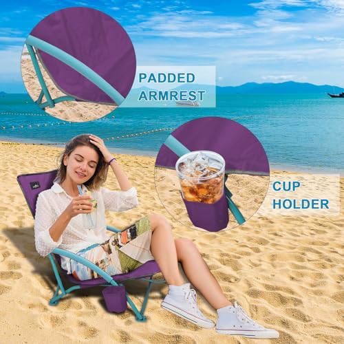 Northroad Low Folding Beach Chair,Portable Lightweight Lowback Sling Chair, Outdoor Low Seat Camping Chair w/Cup Holder & ...