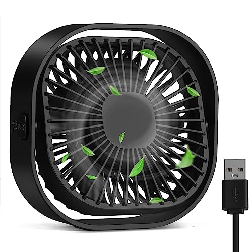 RJVW 4 Inch Small USB Desk Fan, 3-Speed Portable & 360°Rotatable Mini Cooling Fan, USB-Powered Desktop Fan for Home Office...