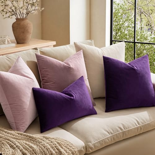 MIULEE Velvet Throw Pillow Covers 18x18 Inch, Pack of 2 - Eggplant Purple, Super Soft Decorative Square Cushion Cases Mode...
