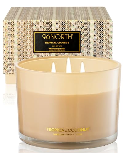 96NORTH Luxury Coconut Soy Candle | Large 3 Wick Jar Candle | Up to 50 Hours Burning Time | Tropical Beach Scented Candles...