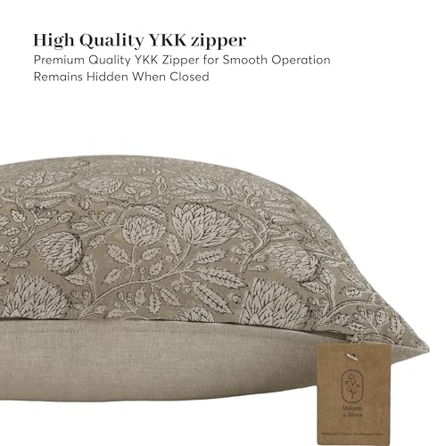 Handmade Block Print 100% Thick Cotton 20 x 20 inch Throw Pillow Cushion Cover with Zipper - Pillowcase for Bedroom, livin...
