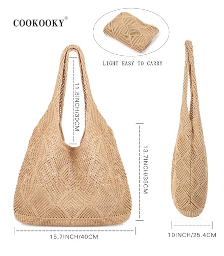 COOKOOKY Crochet Beach Tote bag Summer Beach Bag for Women Aesthetic Mesh Tote Bag Hippie Bag Knit Bag