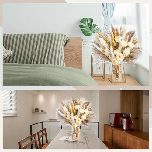 Boho Decor Bouquet - Artificial Flowers and Pampas Grass Decor kit,Mix Dried Flower Arrangement Bunny Tail Home Table Rust...