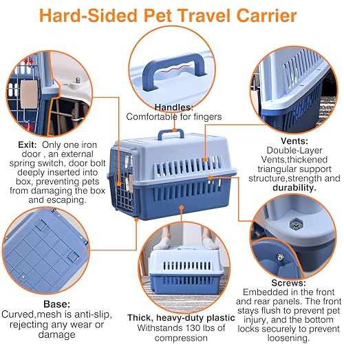 Pets Carrier,Kennel, 23in,Long,Hard-Sided,for Small Dog/Cat up to 20 lb,Suit for Airline/Road Travel (Blue, Large)