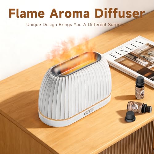 SOULORIGIN Essential Oil Diffuser, Flame Effect Aromatherapy Diffuser with 7-Color LED Lights & Auto Shut-Off, Ultrasonic ...