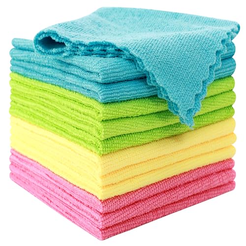 MOONQUEEN 12 Pack Microfiber Cleaning Cloth - Reusable Cleaning Rag, Fast Drying Cleaning Towels,12"X12", Green/Blue/Yello...