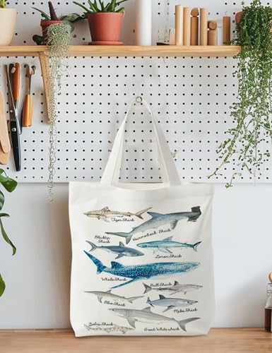 Supwhd Beach Tote Bag, Species of Sharks Canvas Tote Bags for Women