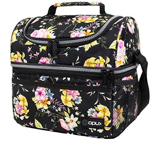 OPUX Lunch Box For Women, Insulated Large Lunch Bag Adult Work, Double Decker Lunchbox Meal Prep, Dual Compartment Leakpro...