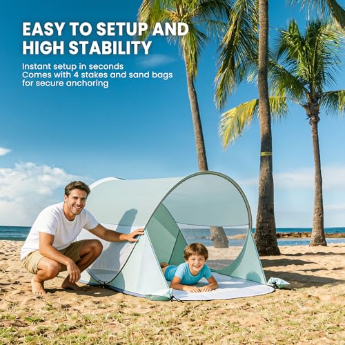 ISILER Pop Up Beach Tent, Portable Outdoor Shade Tent, UPF 50+ Beach Shelter, Easy Setup Windproof Waterproof Canopy