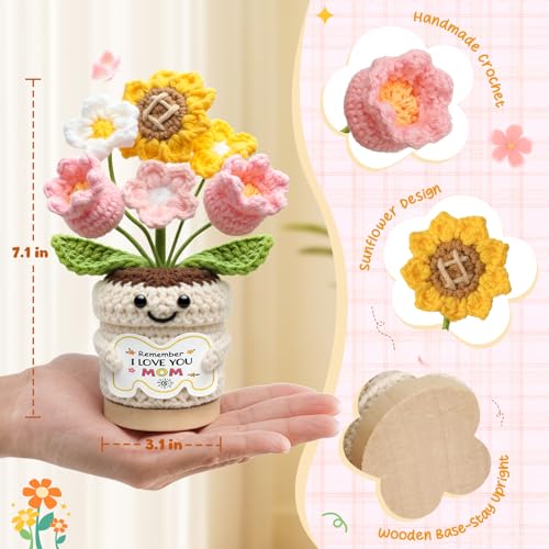 Gifts for Mom, Mothers Day Gifts for Mom from Daughter Son, Mom Birthday Gifts, Crochet Flower Pot, Handmade Knitted Sunfl...