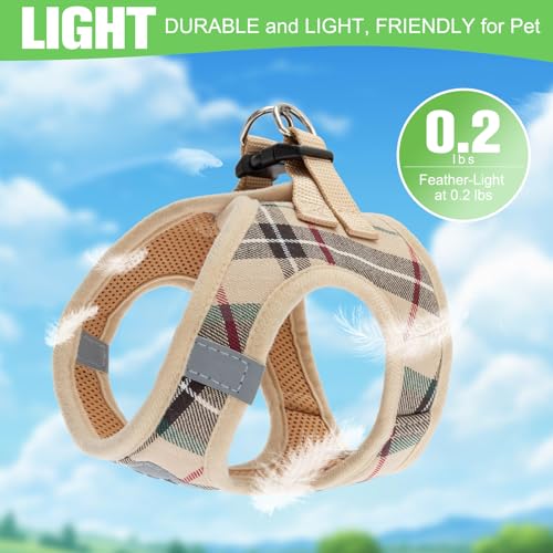 EXPAWLORER Plaid Small Dog Harness and Leash Set with AirTag Holder - No Pull Soft Padded Step in Dog Vest Harness Medium ...