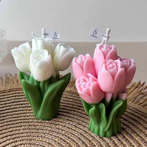 Blossoming Tulip Scented Candle,7 Pink Delicate Floral Scented Soy Wax, Romantic Home Decor for Valentine's Day Gifts, Wed...