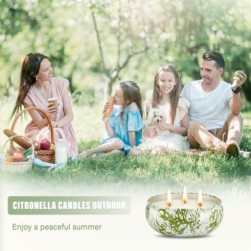 3 x 12oz Citronella Candle Outdoor 3 Wick Soy Wax Citronella Candle Set Jar Candle Up to 240hrs Burning Outdoor Candles Ho...