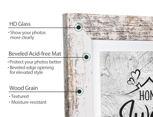 Califortree Rustic White 5x7 Picture Frame - Display Photos 4x6 with Mat or 5x7 Without Mat - Real Glass Frames for Wall a...
