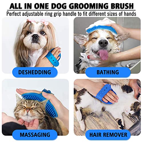 Kwispel Dog Grooming Brush, Pet Shampoo Bath Brush Shedding Soothing Massage Rubber Comb with Adjustable Ring Handle for L...