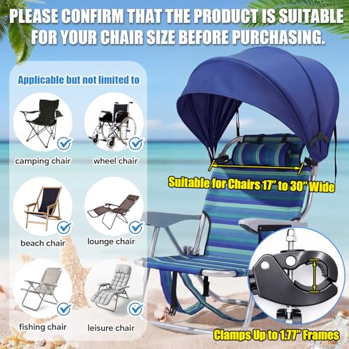 DaisyInner 2 Pcs Beach Chair Umbrella Canopy Extra Large Foldable Chair Sun Shade with Adjustable Clamp for Beach Camping ...
