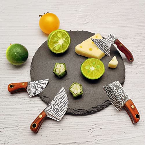 STARDW Damascus Pocket Knife Set, EDC Knife with Sheath,Mini Chef Keychain Knife Set, Tiny Things for Box Cutter Letter Op...