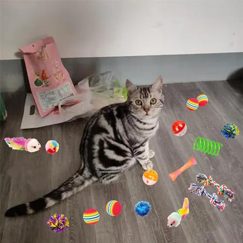 KITCHSTAR 46 PCS Cat Toys for Indoor Cats, Kitten Toys with Cat Spring Toy, Mint Catnip with Crinkle Mouse Ball for Indoor...