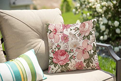 Solekla Pink Flowers Decorative Throw Pillow Cover Case Cushion Home Living Room Bed Sofa Car Cotton Linen Square 18 x 18 ...