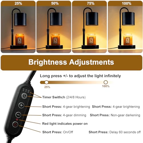 Briever Dimmable Candle Warmer Lamp with Timer, Height Adjustable Electric Candle Wax Warmer, Christmas Birthday Gifts for...