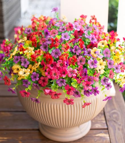 HyeFlora Artificial Flowers for Outdoor Indoor Garden Home Decoration, Faux Flower Daisy with Eucalyptus Leaves Fake Plant...